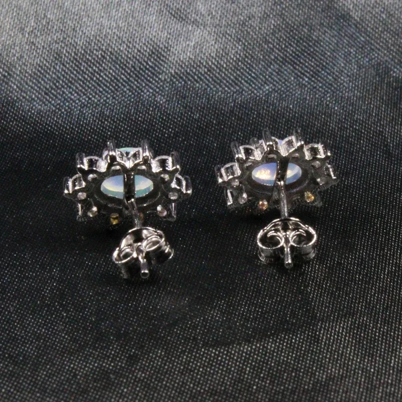 حقيقية العقيق الطبيعي وأقراط لارتداء اليومي 4*6 مللي متر الأبيض أوبال الفضة أقراط الحساسية الحرة 18K مجوهرات مطلية بالذهب