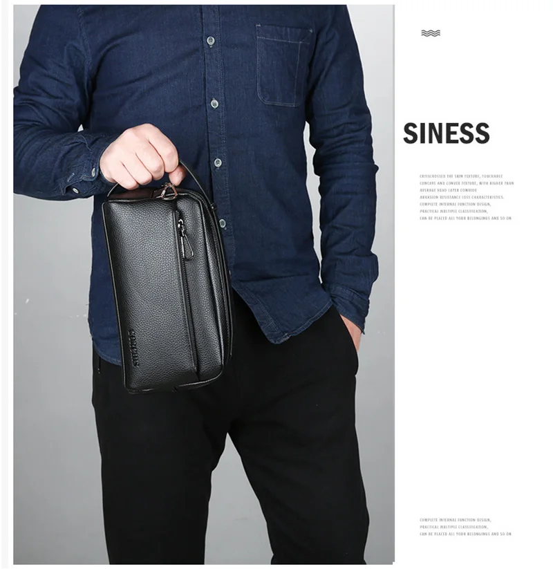 Top Quality Leather Business Men's Clutch Bags 2026 New Fashion Handbags Brand Solid Color Clutches Multi-pocket Wash Bag Wallet