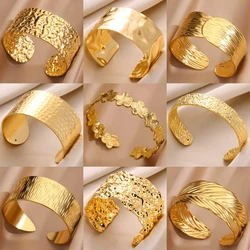 Vintage Fold Irregular Wide Bracelet For Women Men Gold Color 316L Stainless Steel Geometric Cuff Bracelet Fashion Jewelry Gift