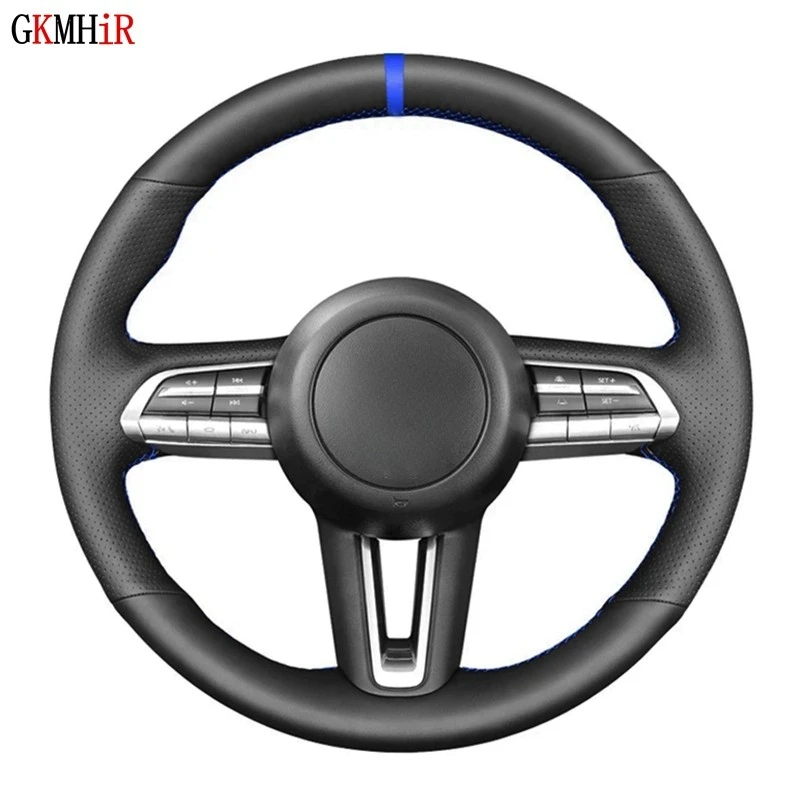 Housse de volant de voiture en cuir véritable noir antidérapant, cousu à la main, bricolage, pour Mazda 3 Axela 2019 2020 CX-30 2020 MX-30 2020