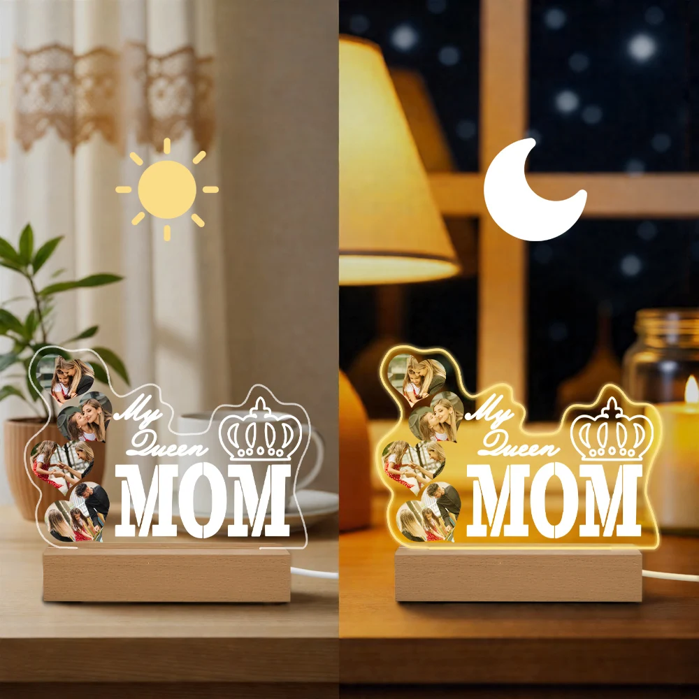 Custom Acrylic Night Light for Mom Personalized Photo LED Dimmable Plug-in Nightlight with USB Cable Mother's Birthday Day Gift