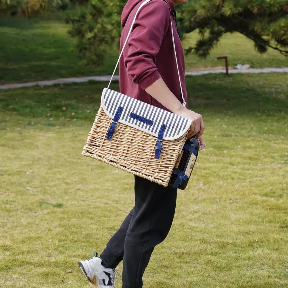 Wicker Picnic Basket for 2 Persons Picnic Kit, Willow Hamper Service Gift Set