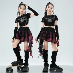 Kids Jazz Dance Clothes Girls Crop Tops Skirt Cheerleading Dance Performance Costume Hip Hop Street Dance Clothing Suit BL12113