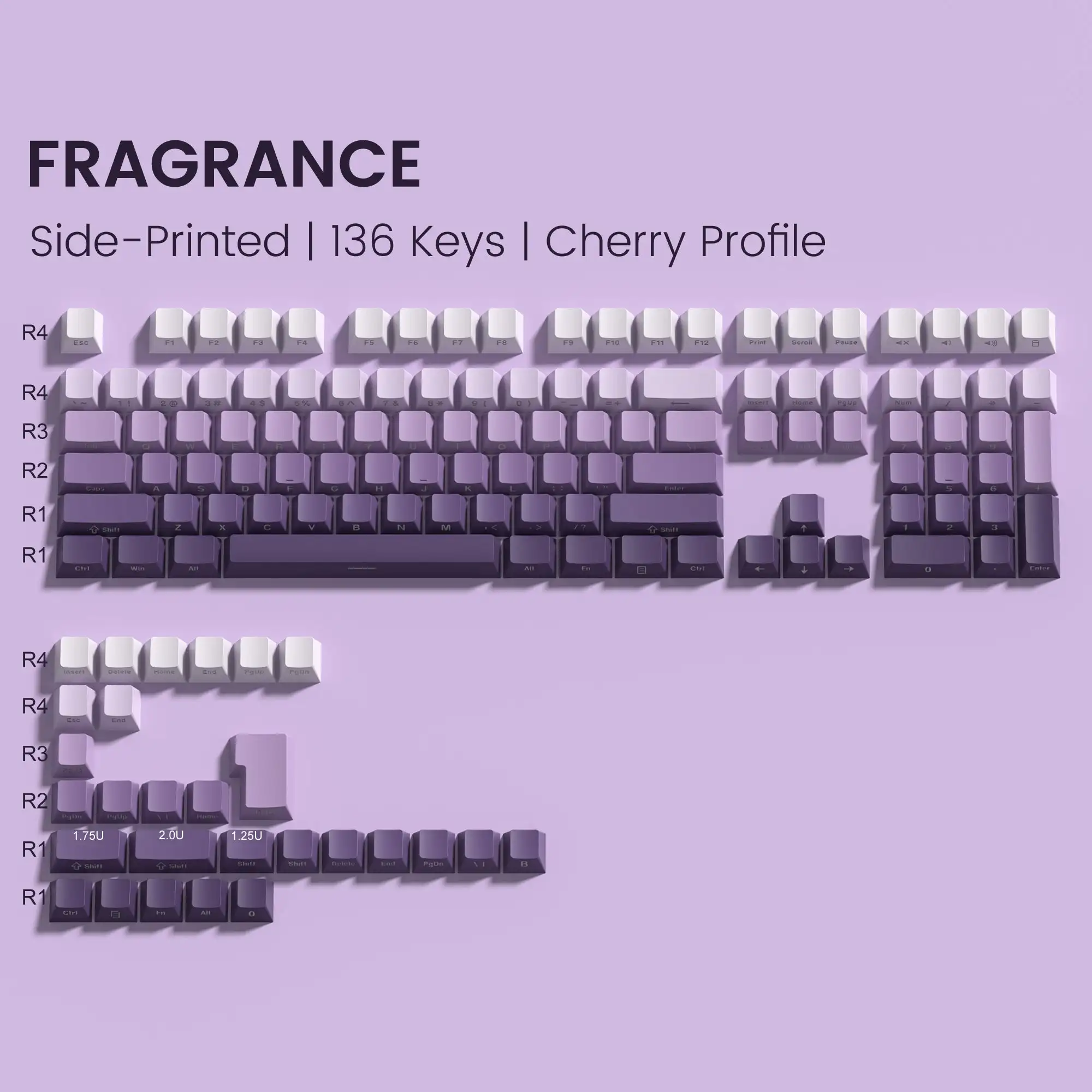 Gradient Purple Double Shot PBT Keycaps Cherry/OEM Profile 136 Keys Side Printed Keycaps for Gateron Cherry MX Switches Keyboard