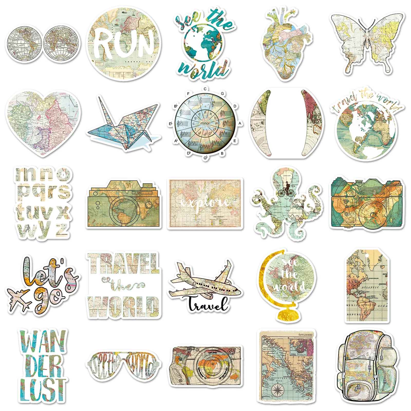 

50PCS World Map Cartoon Stickers Retro Graffiti Sticker Kids Toy DIY Luggage Laptop Phone Car Bike Skateboard Decals Gift