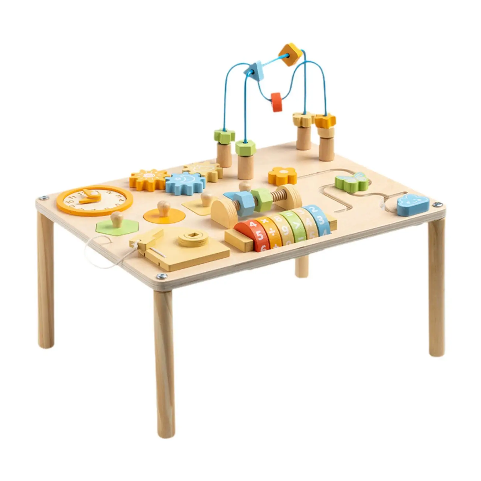 

Activity Center Table Gears Blocks with Wooden Bead Mazes Educational Learning Toy Shape Sorter for Children Baby Birthday Gifts