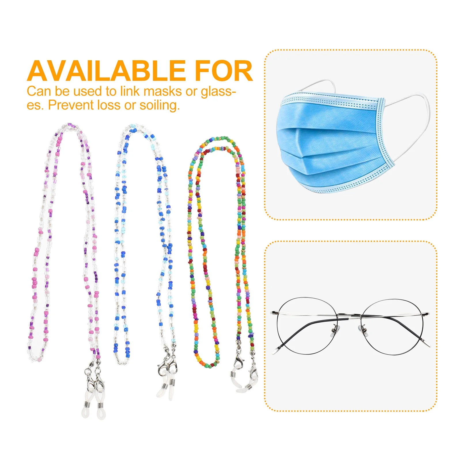 

3Pcs Anti-Slip Eyeglass Chains Colorful Beaded Necklaces Spectacle String Lanyard Women Glasses Mask Holder Glasses Chain