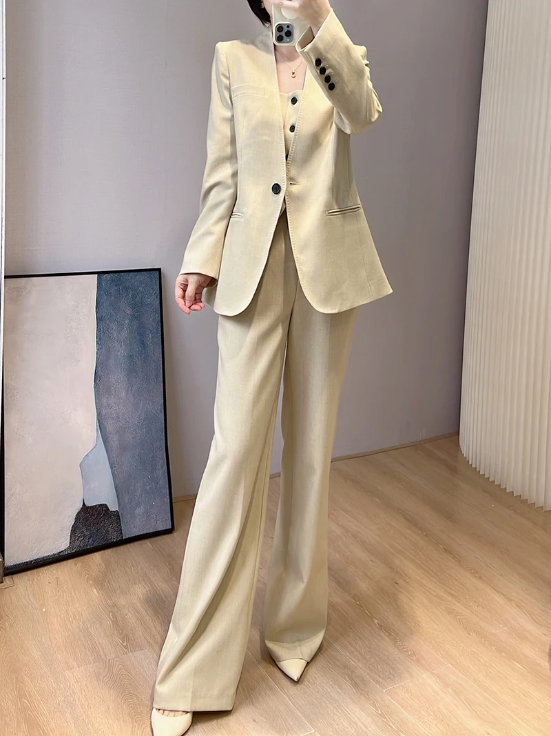 

Костюм из шелка и льна с широкими брюками и топом, высокая талия, итальянская элегантность, деловой стиль, высокое качество, женская мода