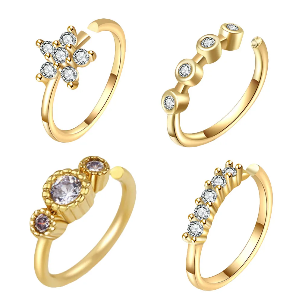 4Pcs Zircon Nose Rings Set Fashionable Comfortable Adjustable Skin-Friendly Fake Nose Jewelry for Women Birthday Valentine Gift