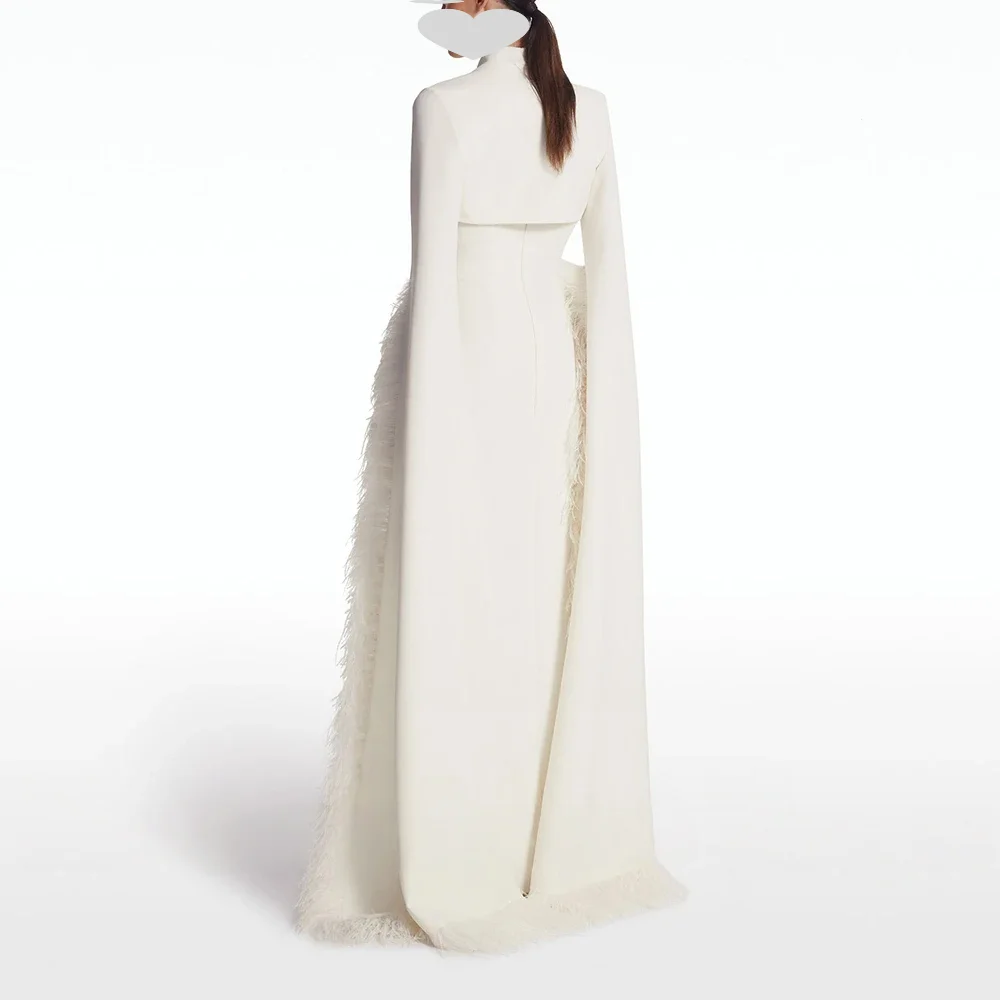 مزاجه وعالية الجودة الأبيض جيرسي فساتين الريش الطويل مأدبة الاجتماعية مناسبة خاصة ثوب مسائي QR مخصص