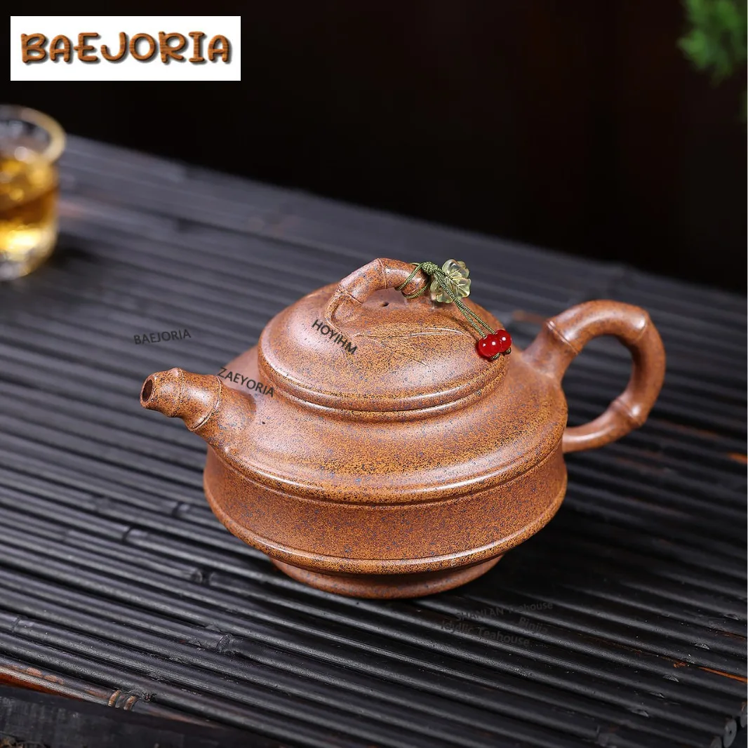 290ml Ästhetische Yixing Lila Ton Teekanne Handgefertigter Bambus-Trommeltopf aus Roh-Erz, Keel Goldsand-Tonkanne, Zisha Teeset Kunsthandwerk