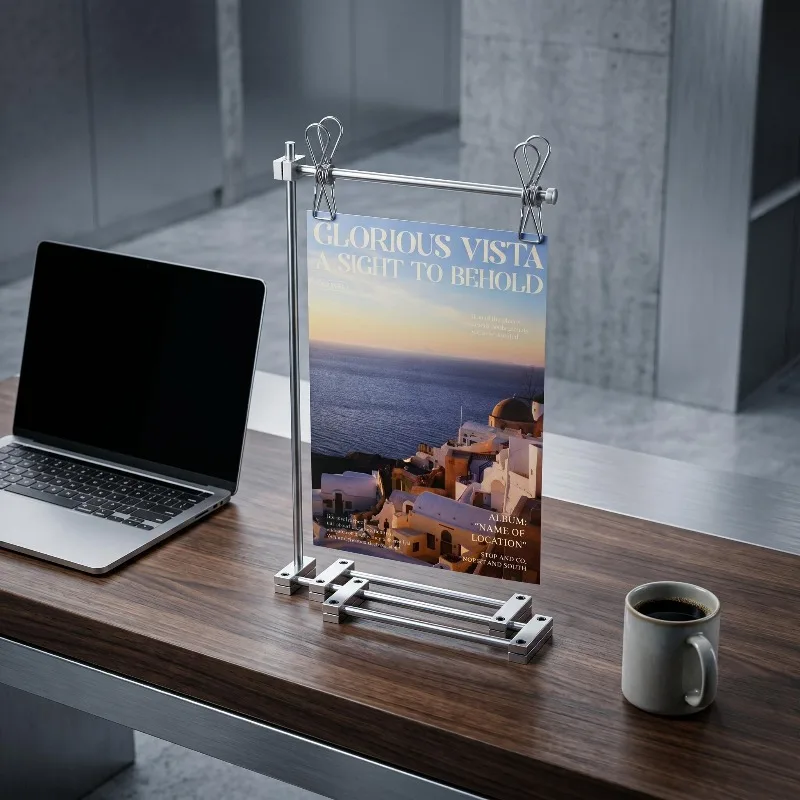 A4 Photo Poster Display Stand with Metal Frame Modern Picture Holder for Home Optical Axis Art Easel Office Stainless Steel Rack