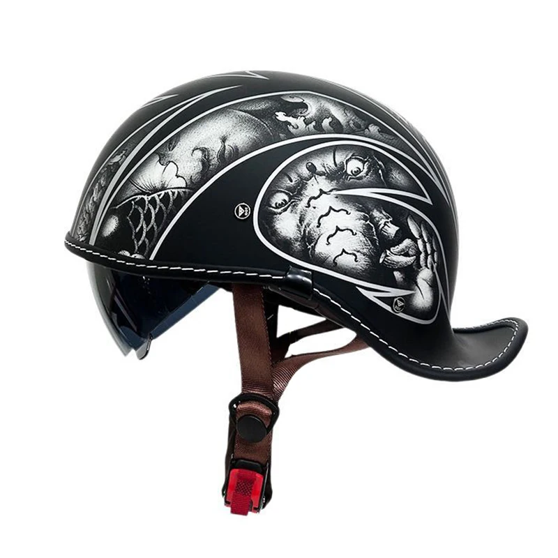 

Retro helmet cocked tail motorcycle helmet for men and women Four Seasons Prince cruise helmet riding personality half helmet.