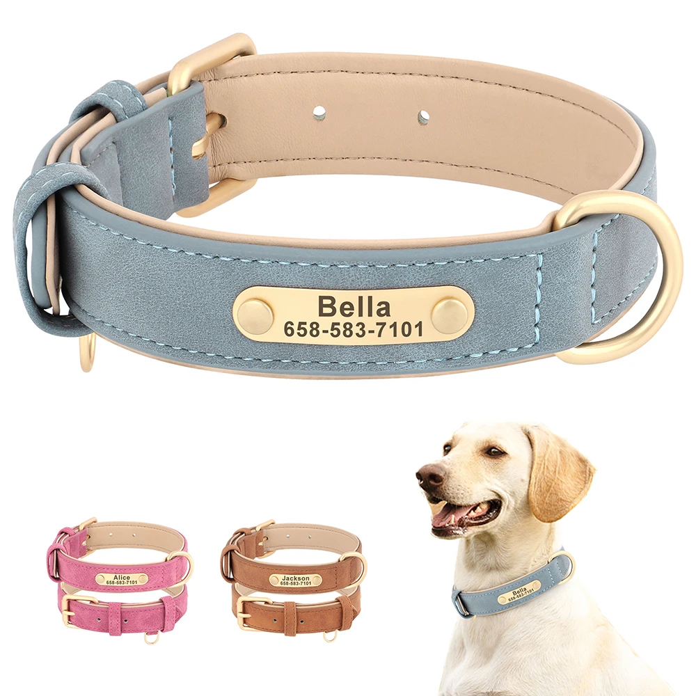 Personalized Dog Collar PU Leather Dog Collars Soft Padded Pet Necklace Free Engraved For Small Medium Large Dogs Pug Bulldog