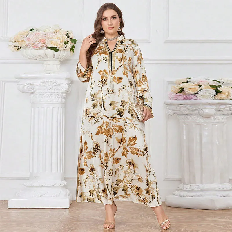 

KYP1175 Dubai Women's Chiffon Robe Muslim Fresh and Sweet Tassel Large Size Dress