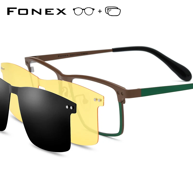 FONEX Titanium Progressieve Bril Bijziendheid Optische Brillen Mannen Vierkante Magneet Clip Brillen Nachtzicht 85776
