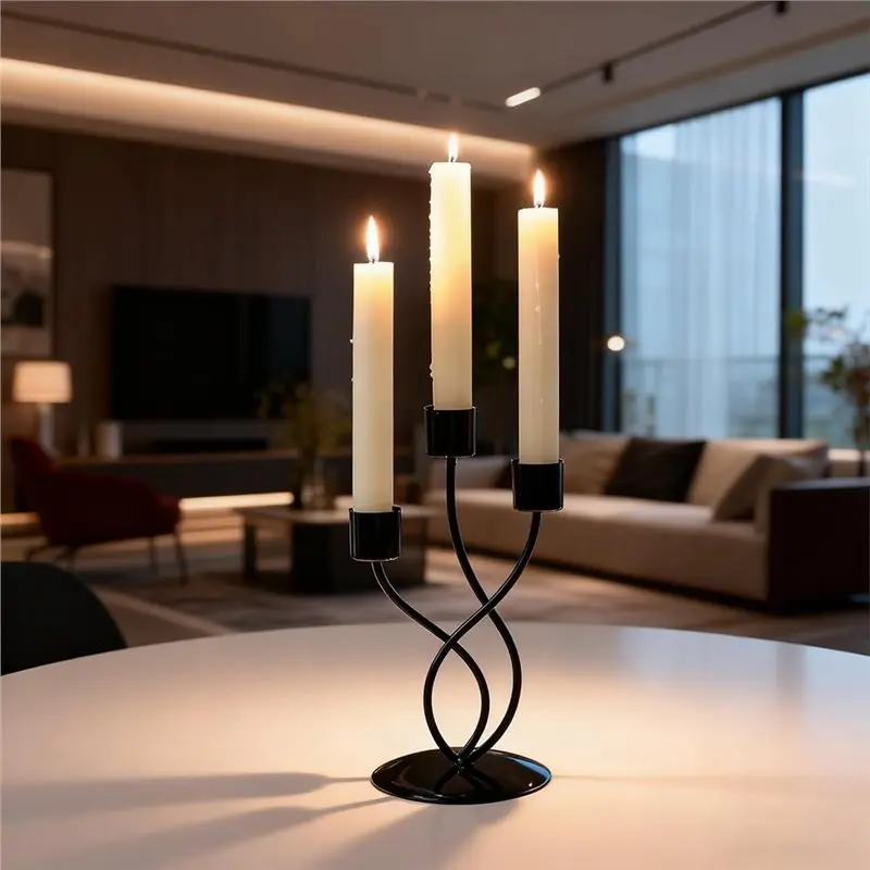 Elegant Black Metal Candelabra-For Luxurious Table Centerpiece-3- Candlestick Holder
