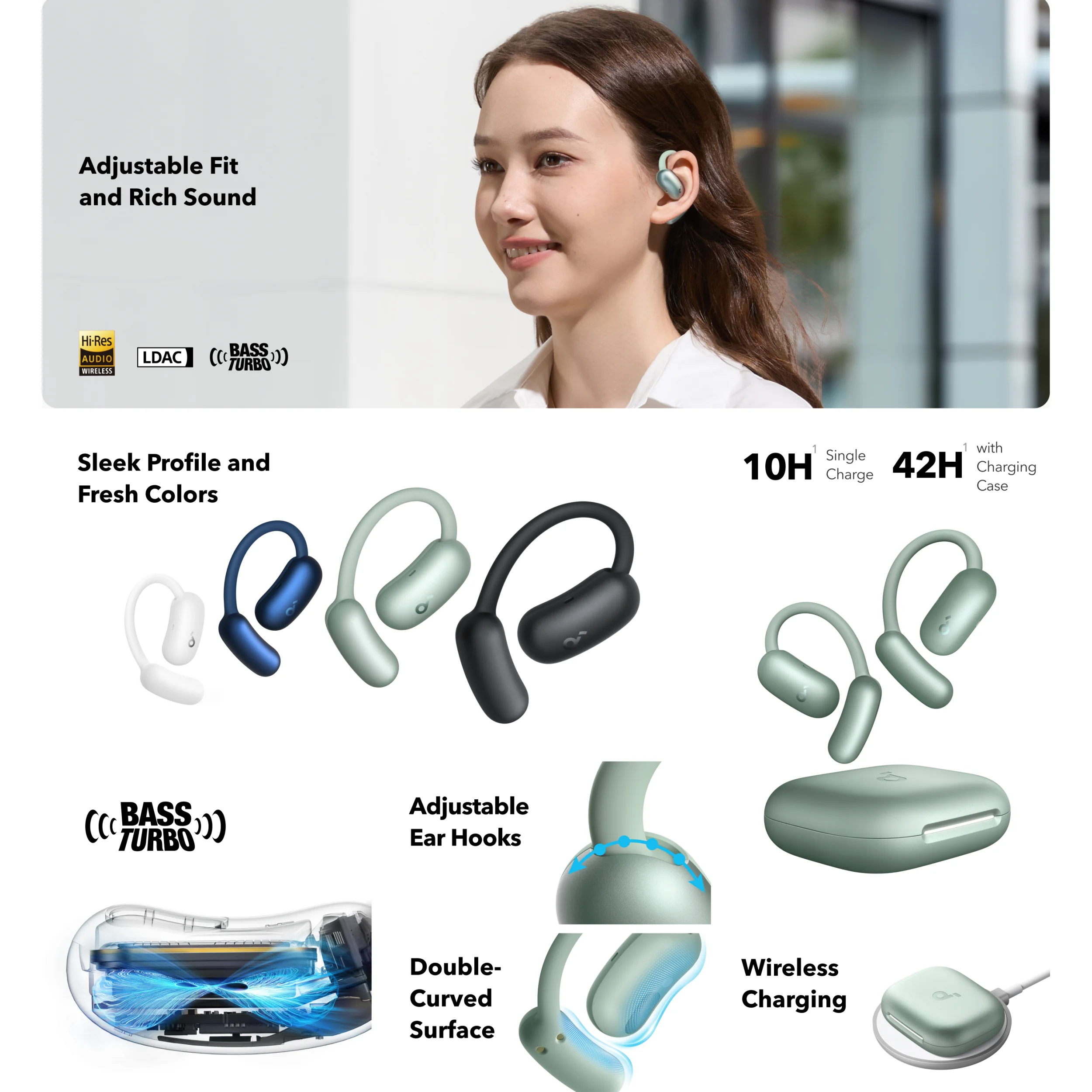 Anker SoundCore AeroFit 2 오픈 이어 트루 와이어리스 이어버드