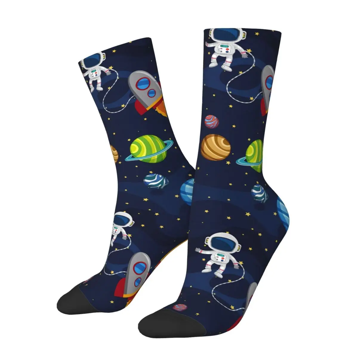 Retro Solar System Scene Men's Socks Novelty Pattern Printed Happy Crew Sock