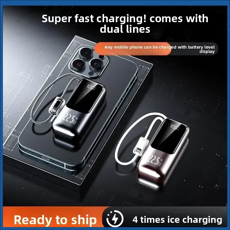High-Quality 10000mAh 22.5W Mini Power Bank for iPhone 17 Samsung S25 S24 Xiaomi Huawei Portable Charger Built-in USB C Cable