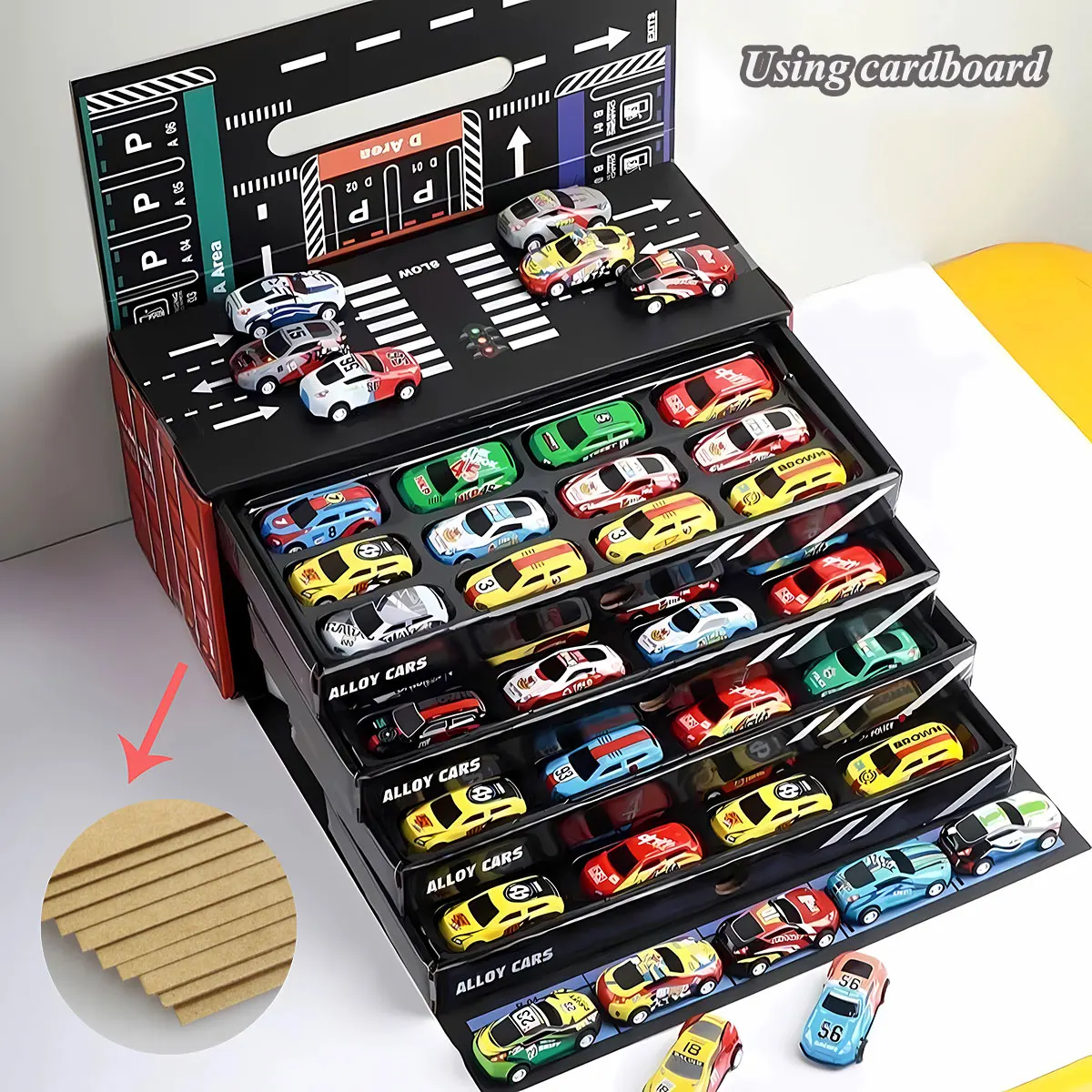 20-50PCS/Set Mini Car with Storage Box Pull Back Vehicle for Boy Model Toy Kids Play Cardboard/Plastic Container Birthday Gift