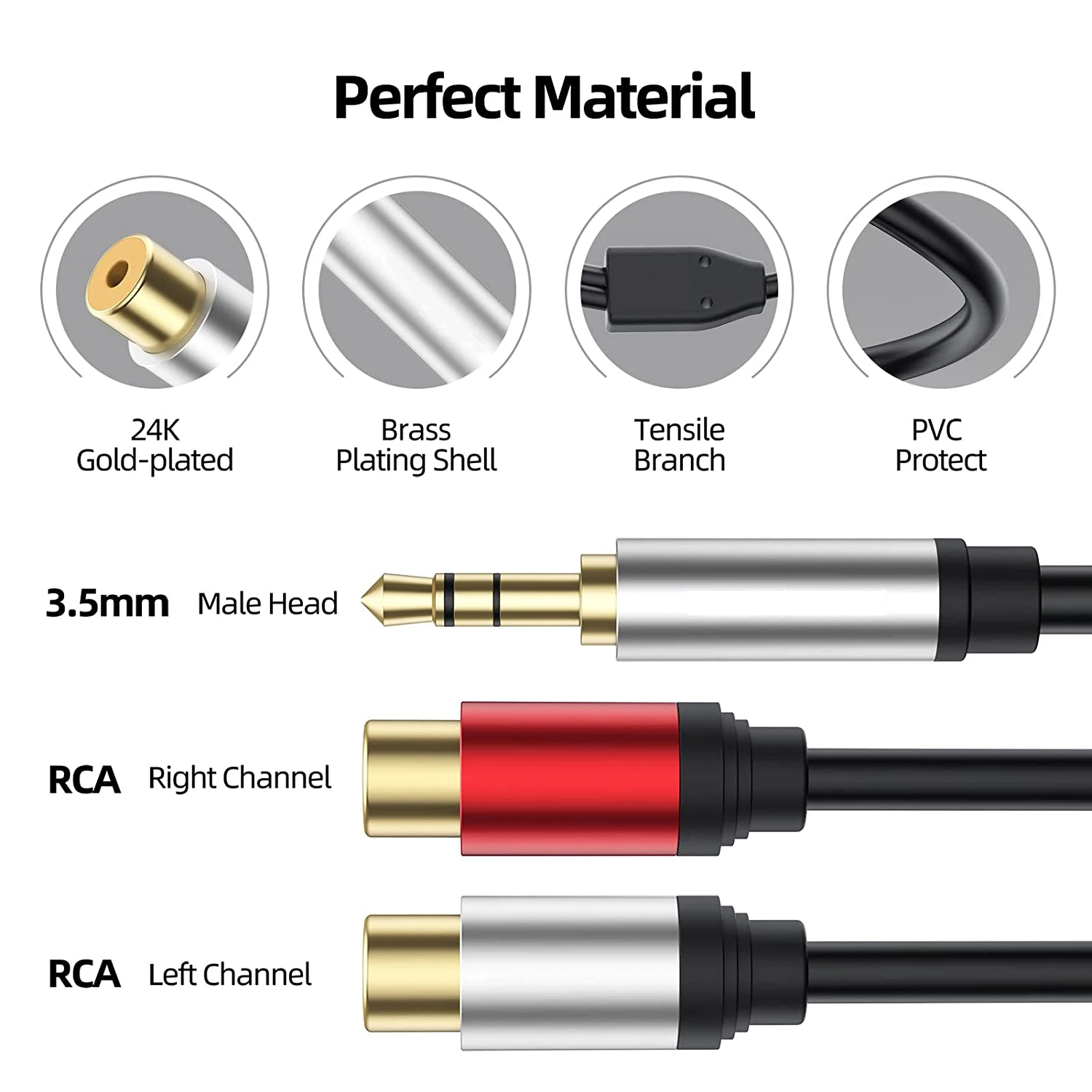 2 RCA Female To 3.5mm Male 3.5mm TRS Aux To Dual RCA Y Splitter Adapter Stereo Audio Cable for Speaker Sound System Tablets MP3