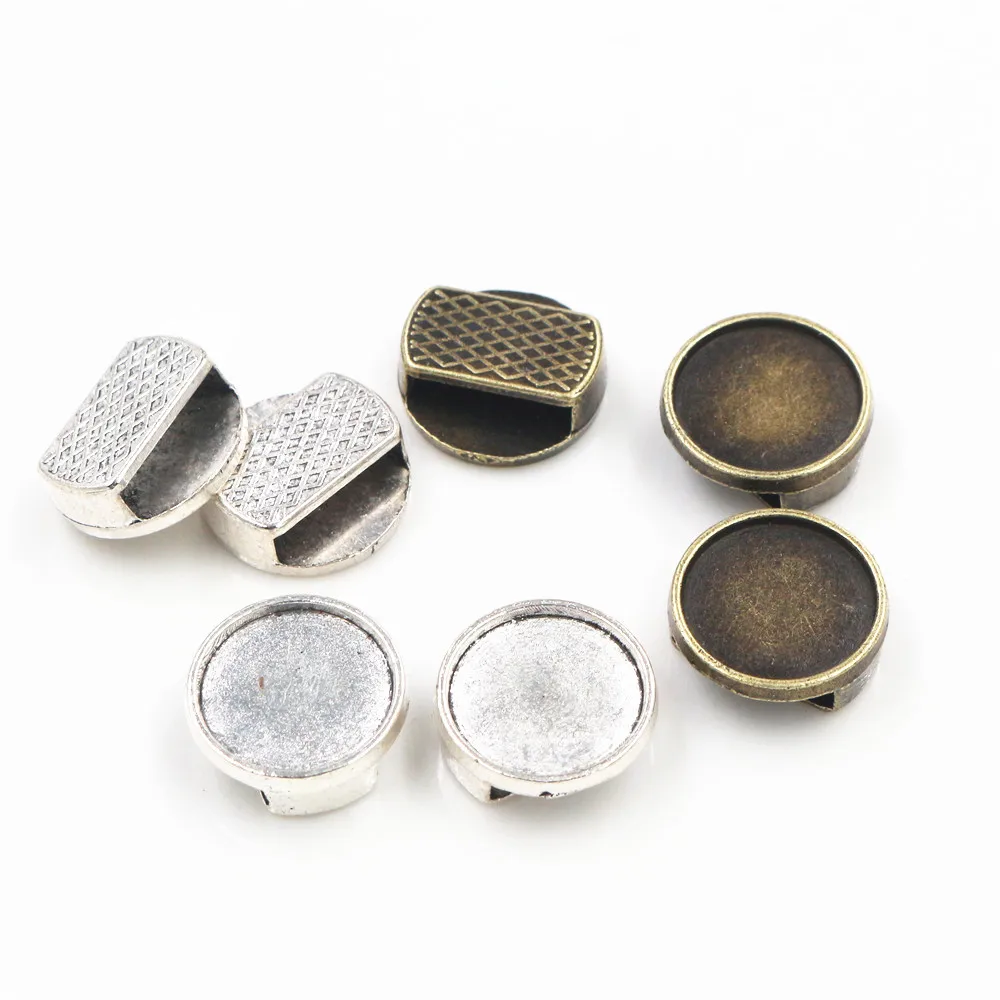 20pcs 12mm Inner Size Antique Silver Plated Bronze Round Cabochon Base Cameo Setting Charms Pendant For 10mm Leather Bracelet