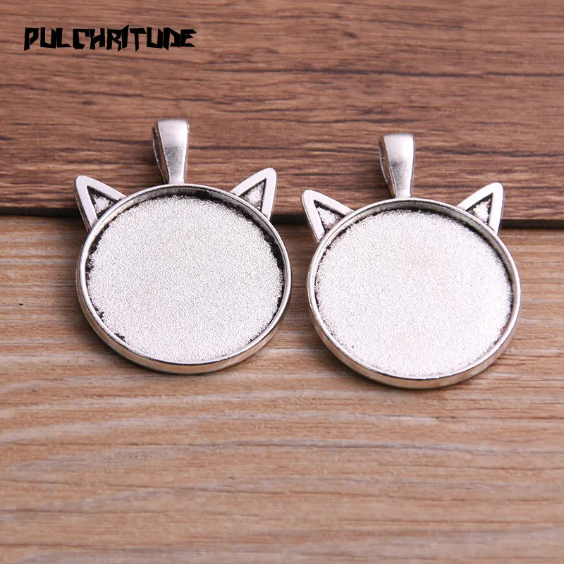 6pcs 25mm Inner Size Classic 6 Colors Plated Cat Style Cabochon Base Setting Charms Pendant