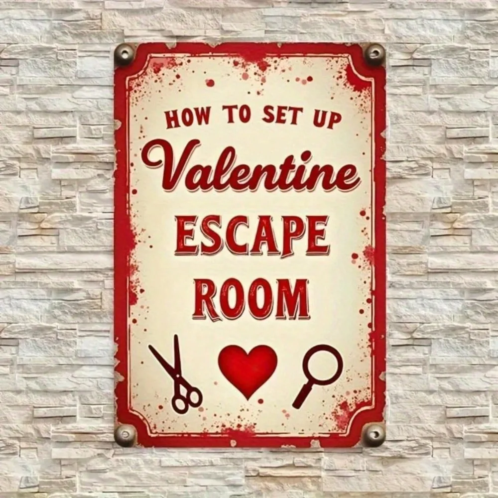 CIFBUY 1 pieza Letrero de metal para pared con diseño de habitación de escape para el Día de San Valentín, decoración de hierro de 8x12, regalo romántico para parejas, arte vintage para pared del hogar