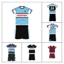 Personalizacja 2024 Cronulla Sharks Home / Away Kids Kit Koszulka do rugby Rozmiar: 16-26 (Nadruk numer nazwy niestandardowej