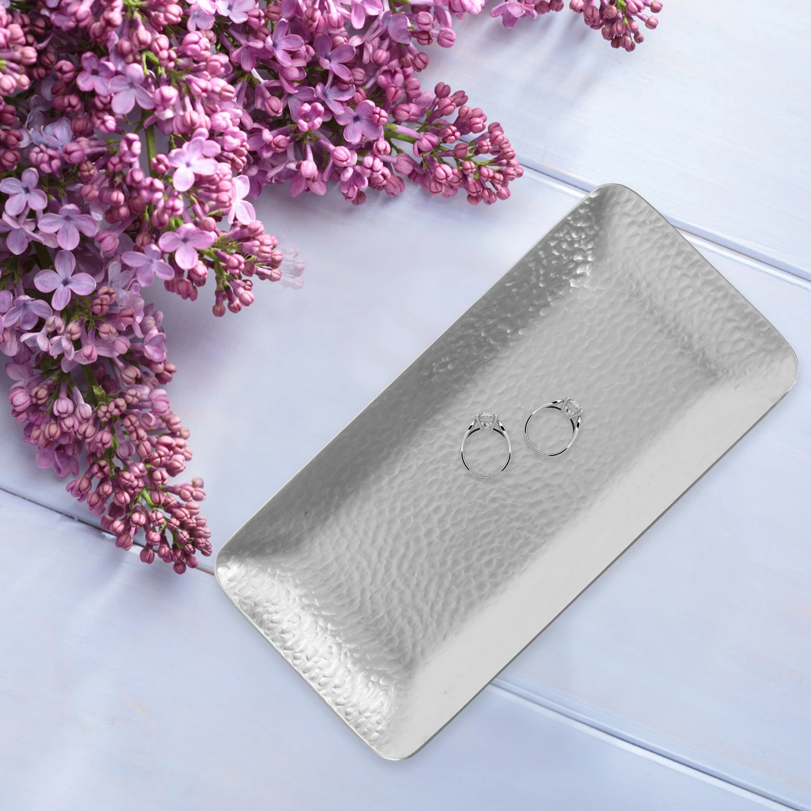 

Stainless Steel Rectangular Tray Hammer Texture Multi Purpose Serving Tray For Snack Jewelry Towel Storage Nordic Style