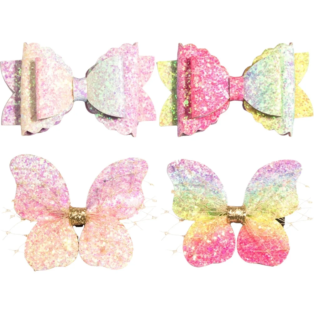 4 قطع من مشابك شعر الأطفال على الطراز القديم على شكل فيونكة وفراشات ودبابيس شعر صغيرة هدية عيد ميلاد وإكسسوارات شعر للفتيات الصغيرات