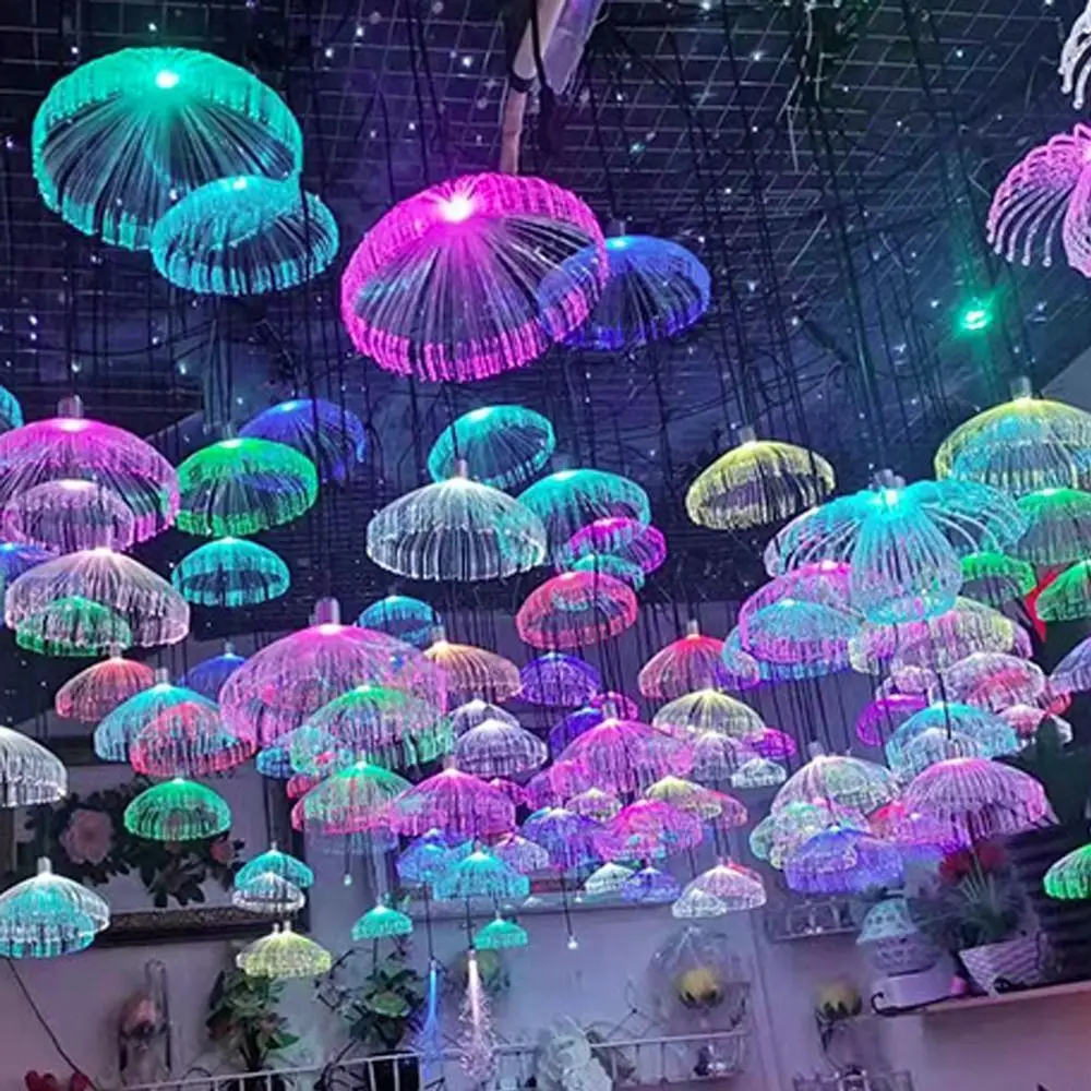 Colorful Fiber Optic Home Decor New Year Outdoor For Party Chandelier Jellyfish Light Decorative Lights Christmas Decoration