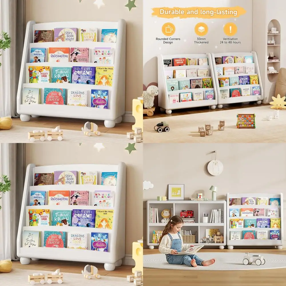 

Деревянная 4-ярусная книжная полка для детей, органайзер для детских комнат, стеллаж для хранения в игровой комнате
