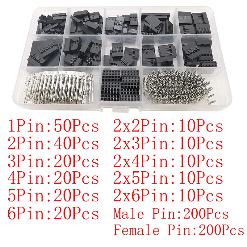 1Box Pitch 2.54mm Single Row Double Row Socket Plastic Pin Header Housing Kit  Male Crimp Pins Female Pin Terminal Connector