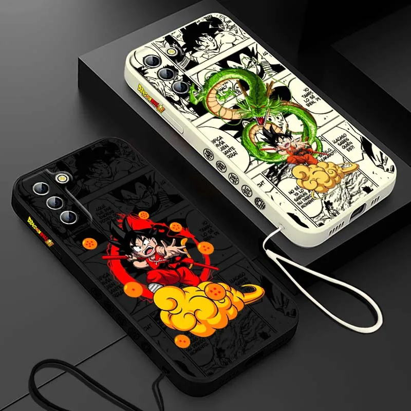 D-Dragon Ball Son Goku Cartoon For Samsung Galaxy S26 S25 S24 S23 S22 S21 EDGE FE Plus Ultra Liquid Left Rope Phone Case Cover