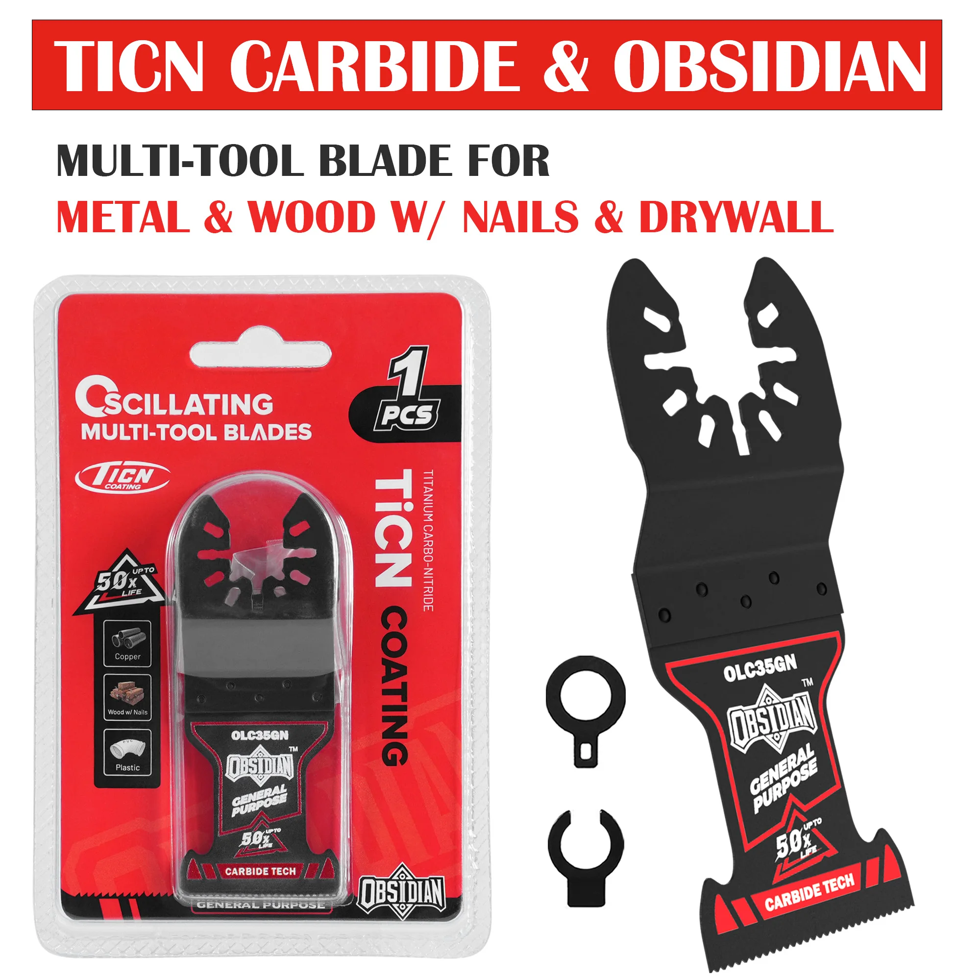 

EZARC Obsidian Осциллирующее полотно TiCN Карбидный быстросъемный осциллирующий инструмент Лезвие для металлических гвоздей Деревянная штукатурка Гипсокартон ПВХ