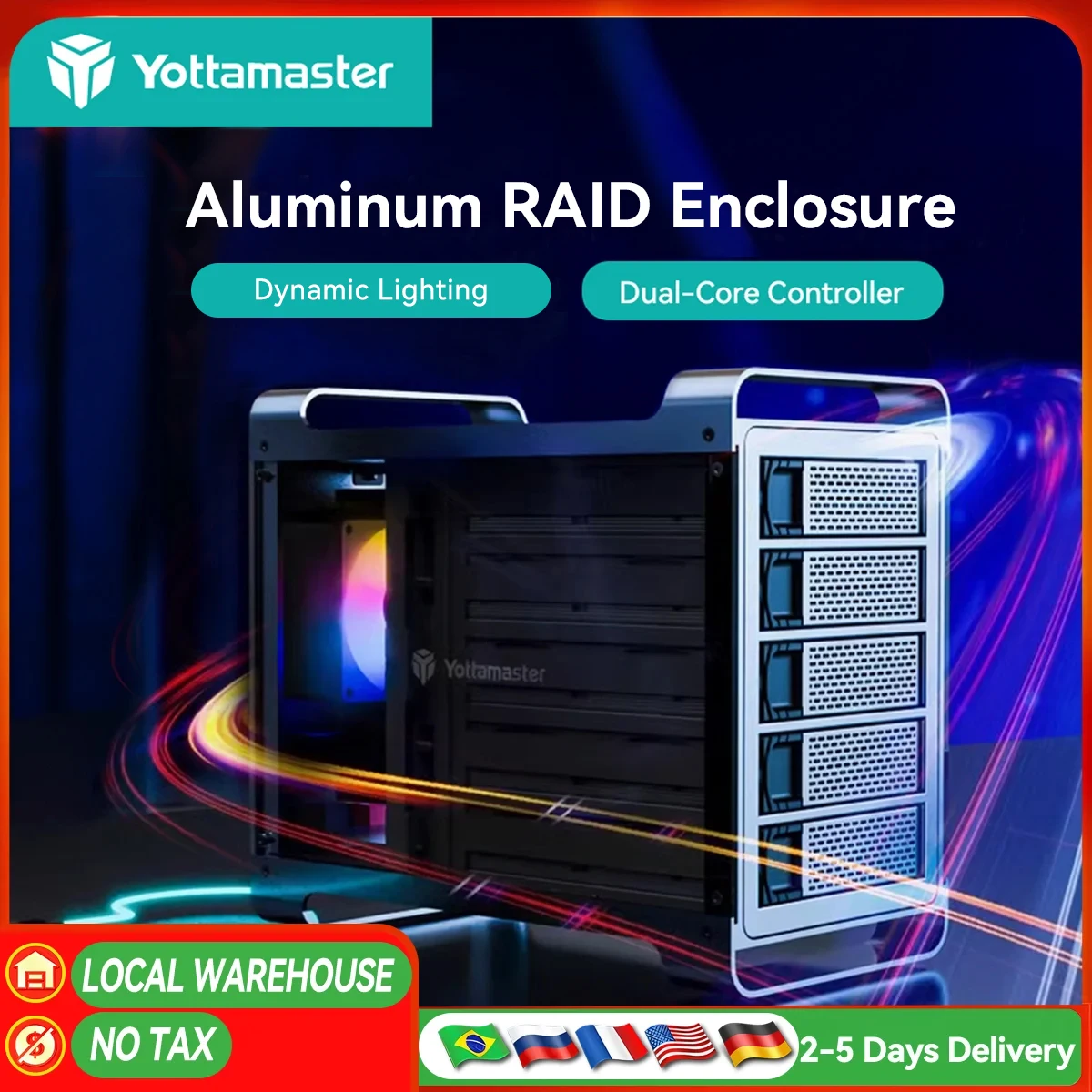 

【OW Ship】Yottamaster 5Bay Жесткий диск Корпус USB C 5 Гбит/с Тип B SATA Чехол для хранения внешнего жесткого диска для 2,5 "3,5" HDD SSD