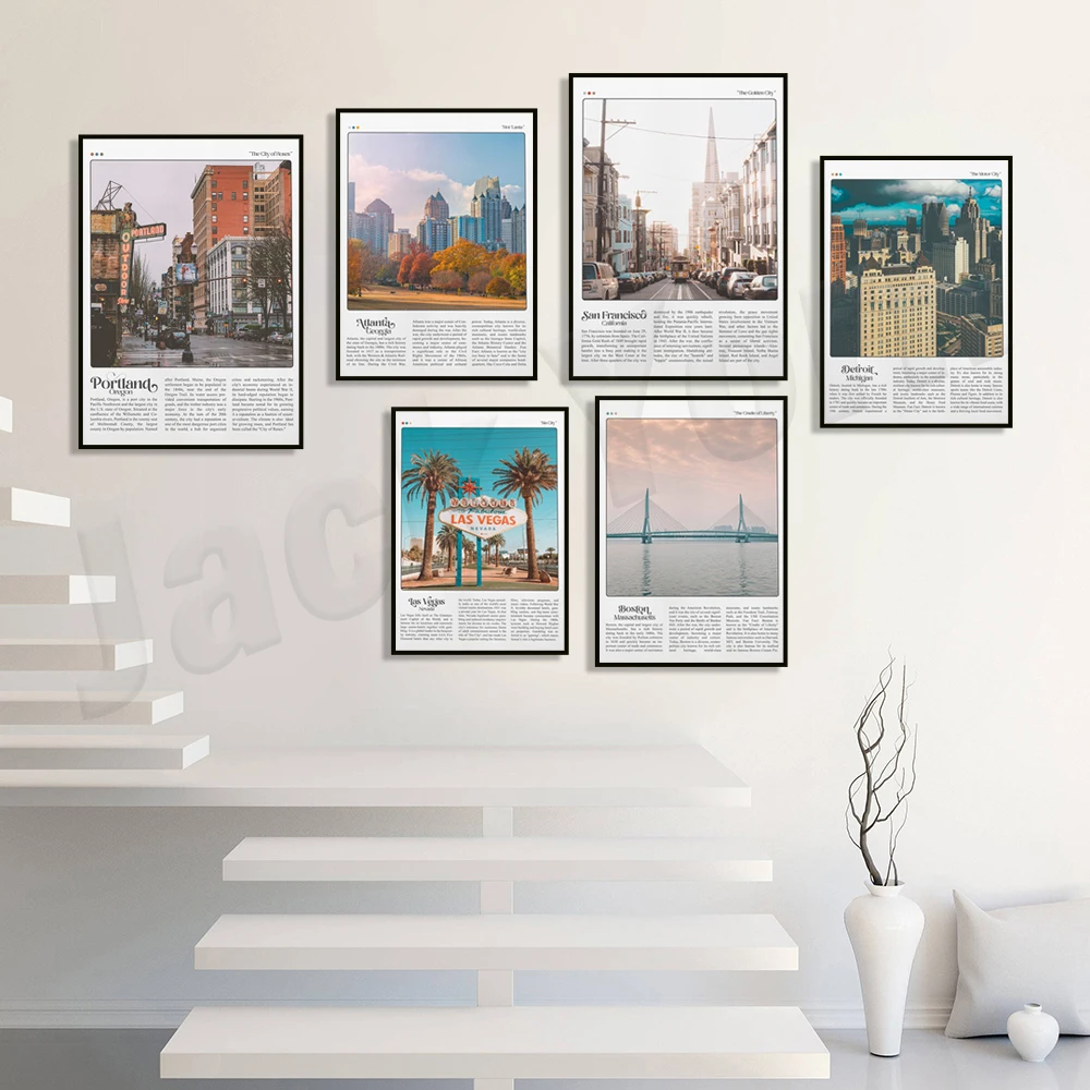 

Manhattan, Las Vegas, Austin, Paris, Brooklyn, Denver, Oregon, Atlanta, Michigan, Philadelphia, Boston, USA travel posters