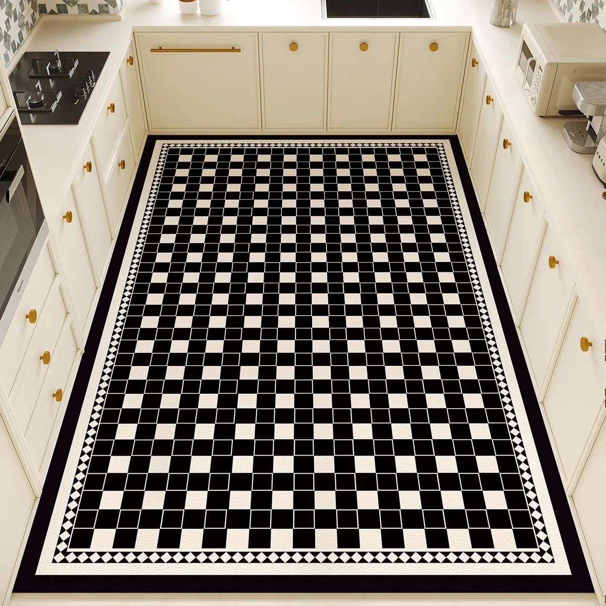 Large PVC Leather Kitchen Floor Mat, Waterproof Carpet, Anti-slip, Oil-proof Foot Mats, Home Decoration Rug