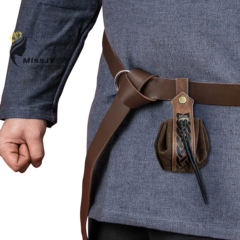 Medieval Vintage Money Pouch Bag Costume Accessory Men Women Viking Leather Drawstring Bag Coin Purse