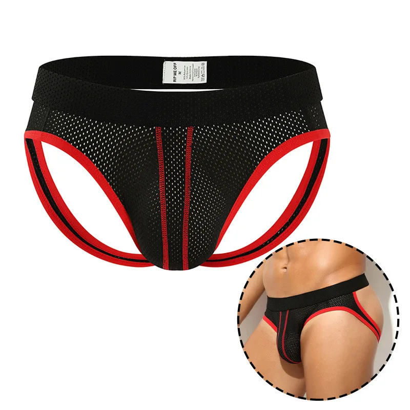 ملابس داخلية مثيرة بحزام رياضي منخفضة الخصر للرجال سراويل داخلية شبكية مجوفة قابلة للتنفس بأشرطة جوك داعمة رياضية ملابس داخلية بوق #1