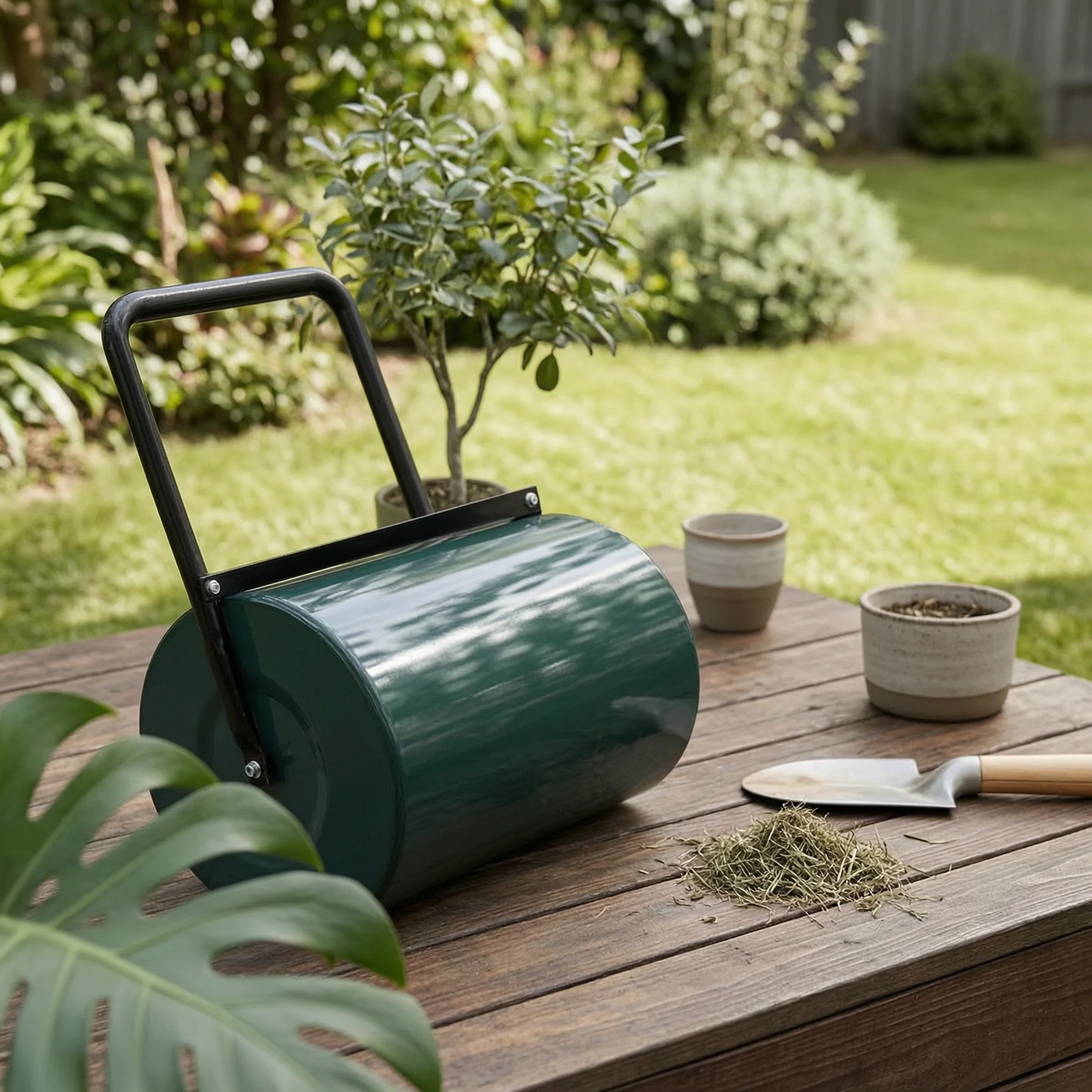 Push Handle Manual Lawn Roller Welded Frame Garden Roller Cylindrical Design for Turf Smoothing Outdoor