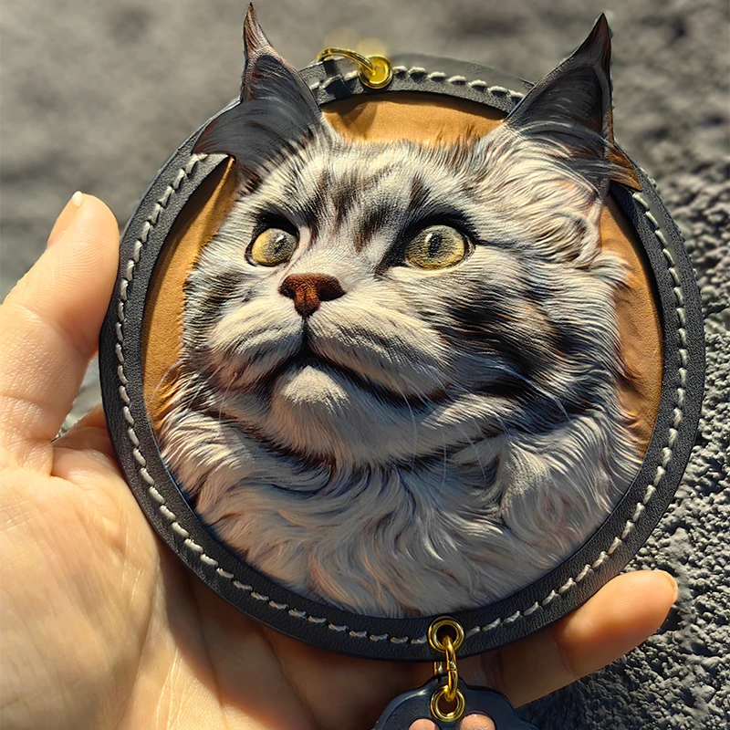 

Leather Carving Pet Souvenir Jewelry Cat and Dog Listing Keychain Handmade Genuine Leather Pendant