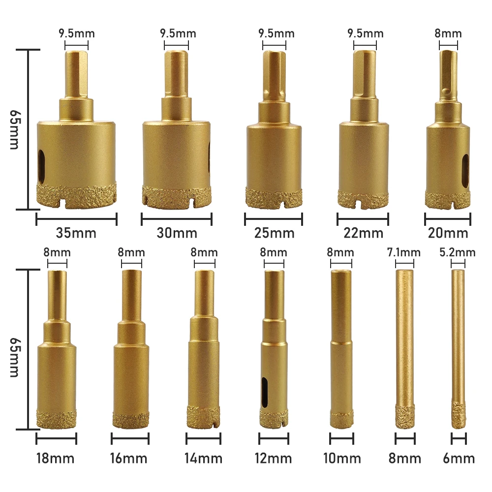 Imagem -03 - Diamante Revestido Brocas Conjunto Hole Saw Kit Ferramentas Manuais para Vidro Mármore Granito Pedra Telha Cerâmica 12 Pcs 635 mm