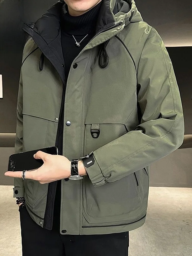 

Мужская пуховая куртка с капюшоном 2025: Новинка зимы, теплая повседневная рабочая куртка из полиэфирного волокна