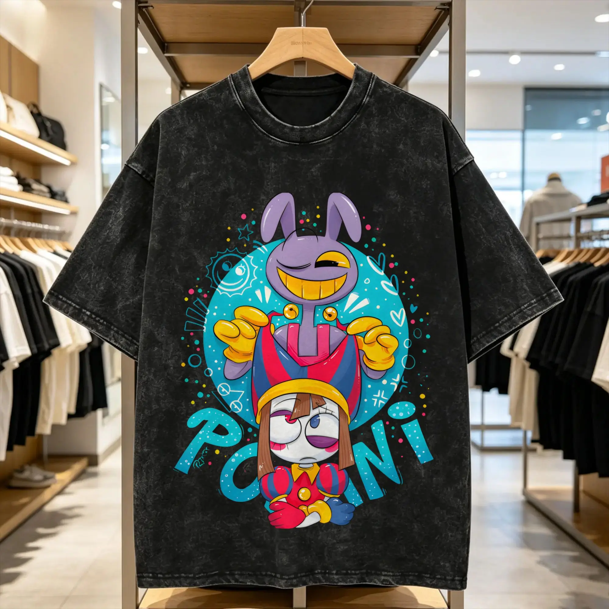 Men's Cartoon Digatal Circus T Shirts  Top Tees Summer Vintage Short-Sleeved T Shirt Crewneck Trending Casual Tee Shirt