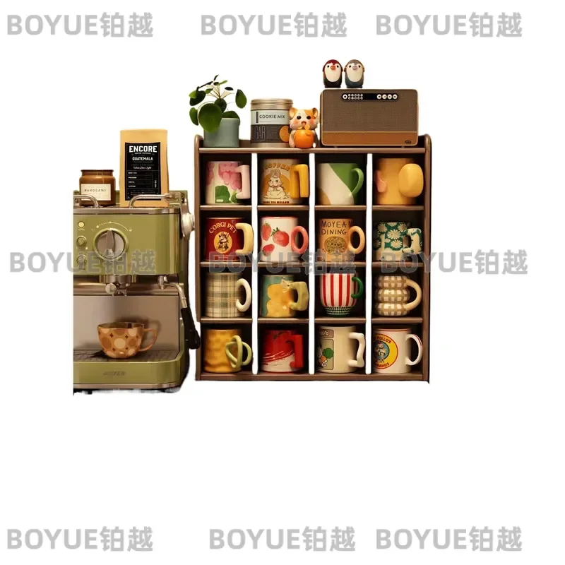 Solid Wood Aspen Cup Holder Lattice Storage Rack for Tea Coffee Mugs Display Shelf Kitchen Organizer Cabinet Stand