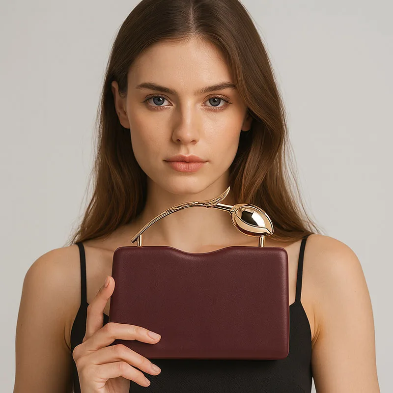 Elegant Rose Shaped PU Leather Clutch Detachable Chain Crossbody Bag Women Valentine Gift European Style Evening Dinner Handbag