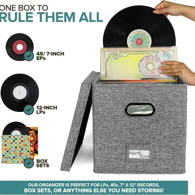 13 Inch Foldable Vinyl Record Storage Box with Lid Large Capacity Cotton Linen Organizer Multi-functional Home Closet Storage